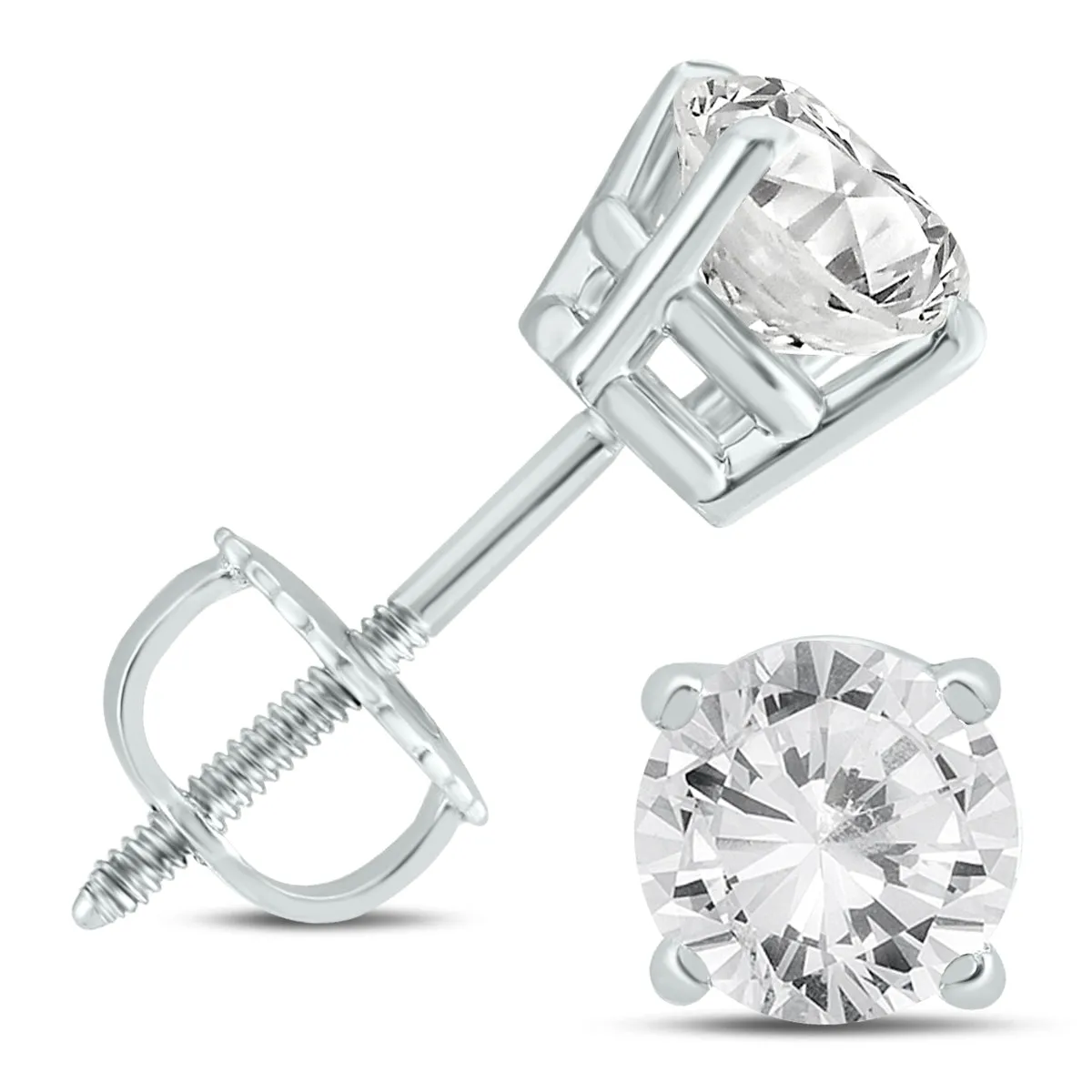 1 1/2 Carat Tw Diamond Solitaire Stud Earrings In 14K White Gold K-L Color, I2-I3 Clarity