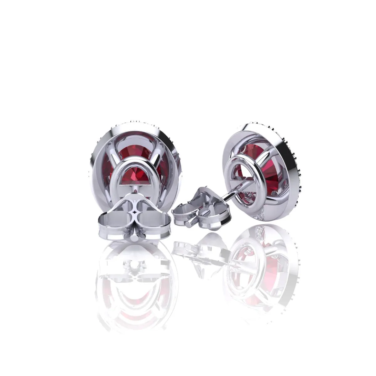 1 1/4 Carat Oval Shape Ruby And Halo Diamond Stud Earrings In 14 Karat White Gold