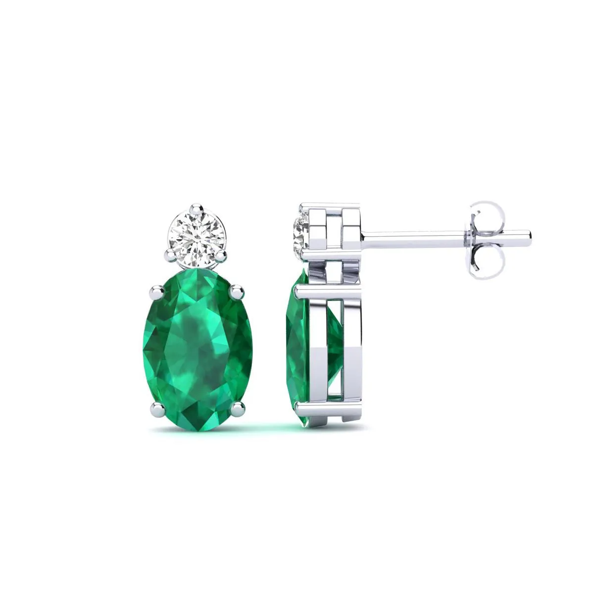 1 Carat Oval Emerald And Diamond Stud Earrings In 14 Karat White Gold