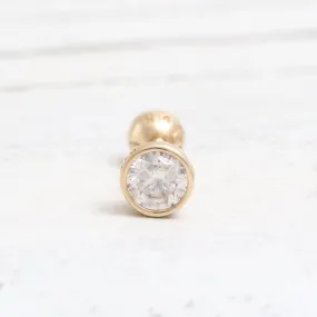 14K 18K Solid Gold 0.1ct Brilliant Genuine Diamond Bezel Cartilage Tragus Helix Piercing