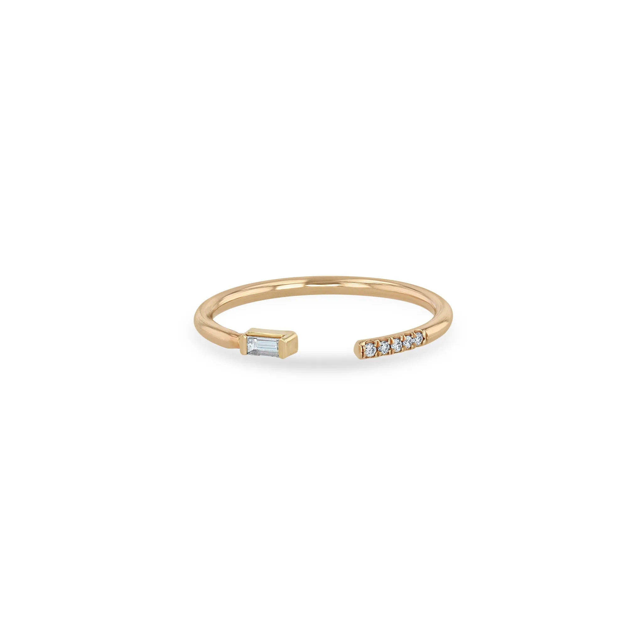 14k Baguette & Pavé Diamond Open Ring