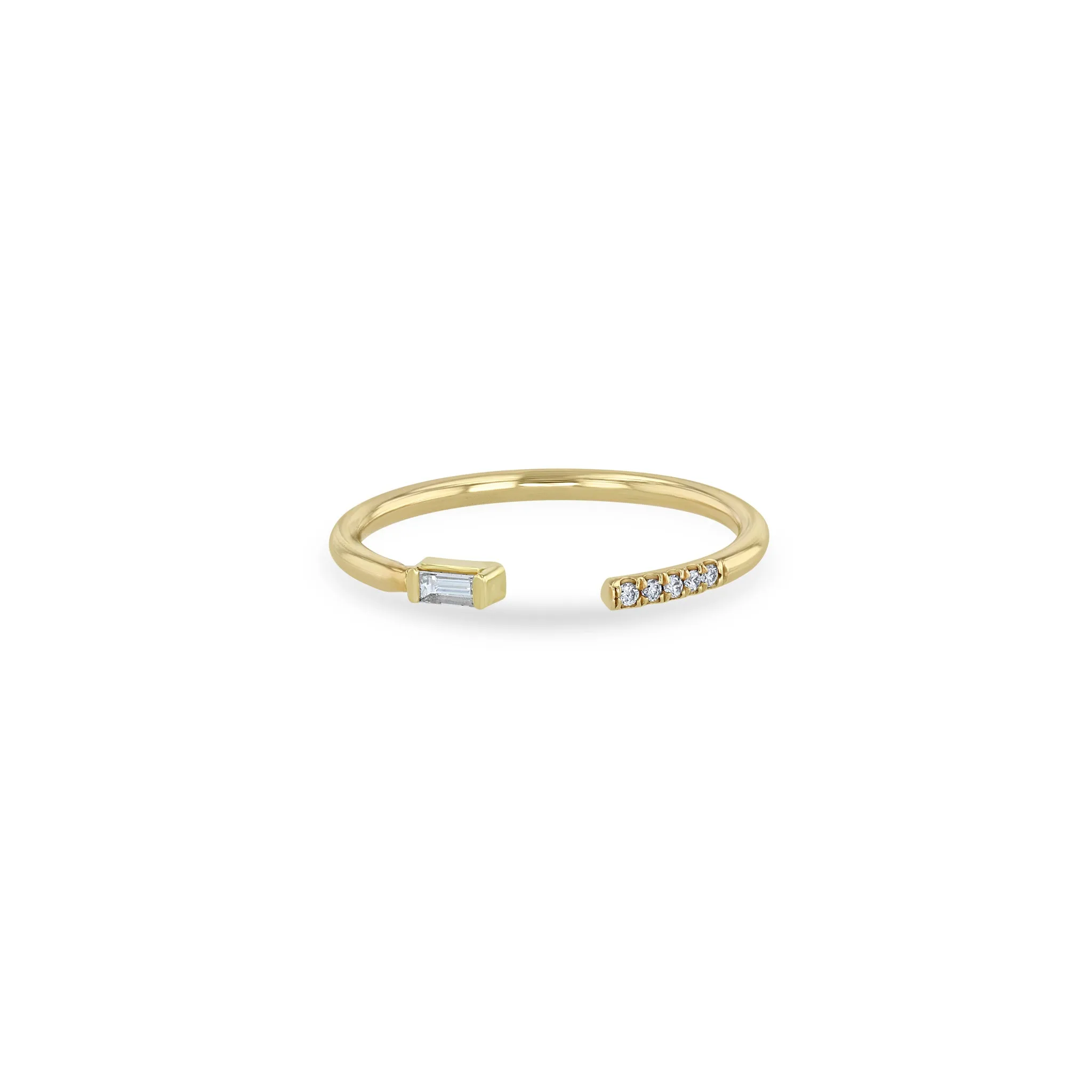 14k Baguette & Pavé Diamond Open Ring