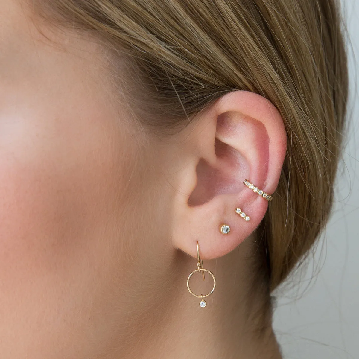 14k Tiny Circle Drop & Dangling Diamond Earrings