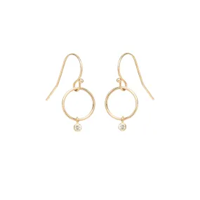 14k Tiny Circle Drop & Dangling Diamond Earrings