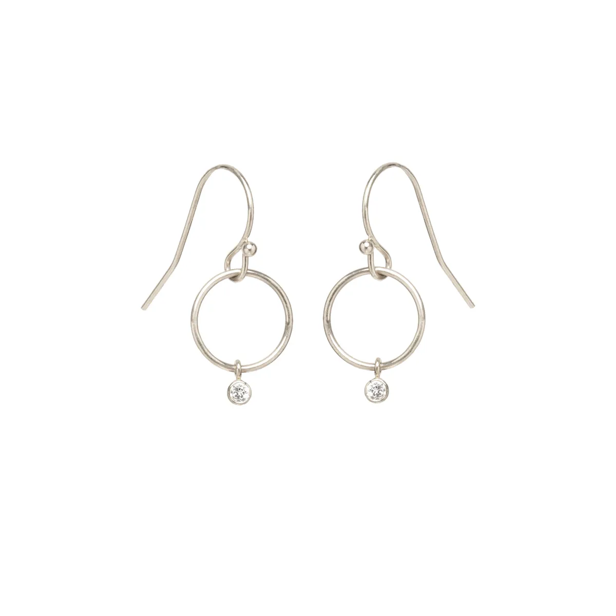 14k Tiny Circle Drop & Dangling Diamond Earrings