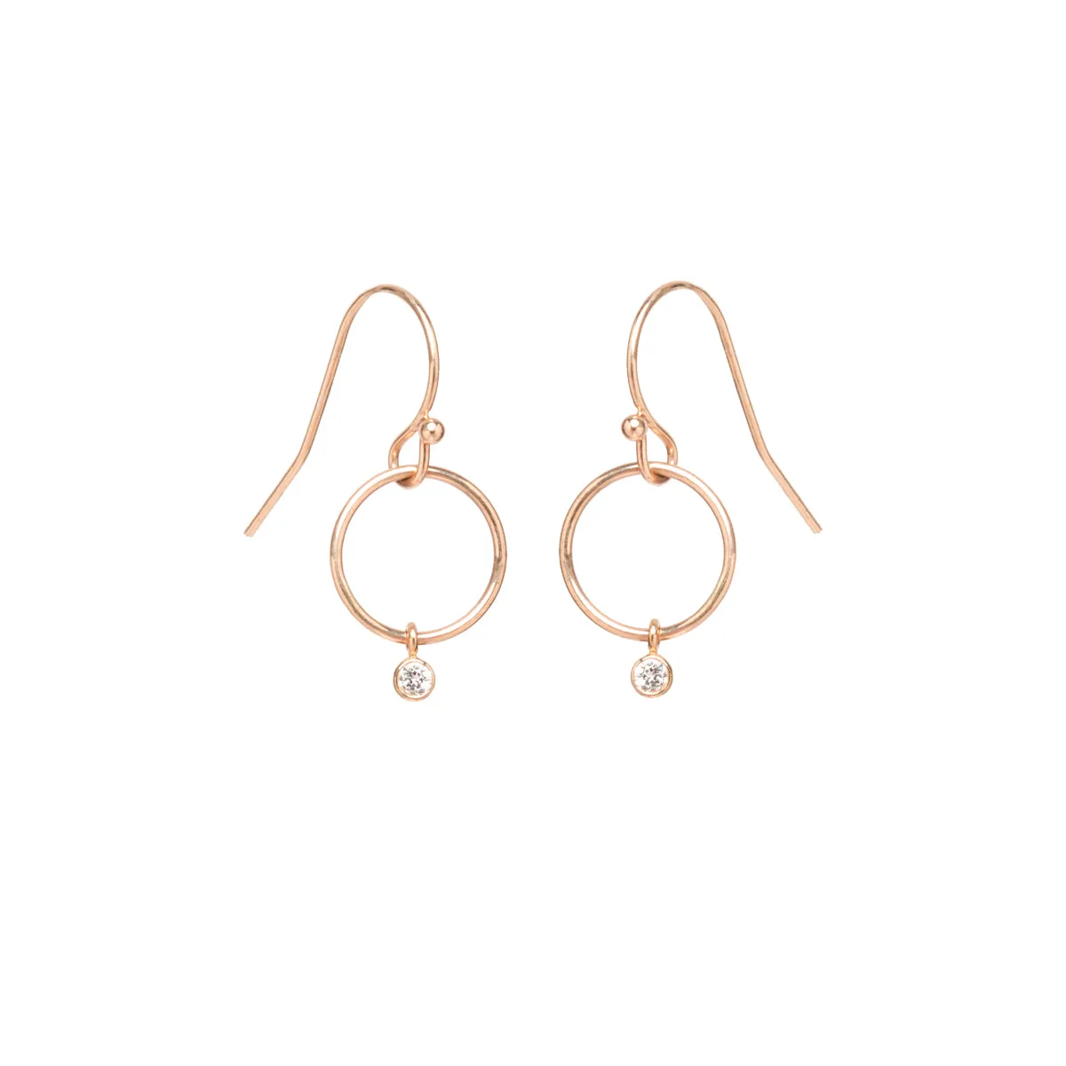 14k Tiny Circle Drop & Dangling Diamond Earrings