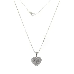 14k White Gold Diamond Heart Pendant  Necklace