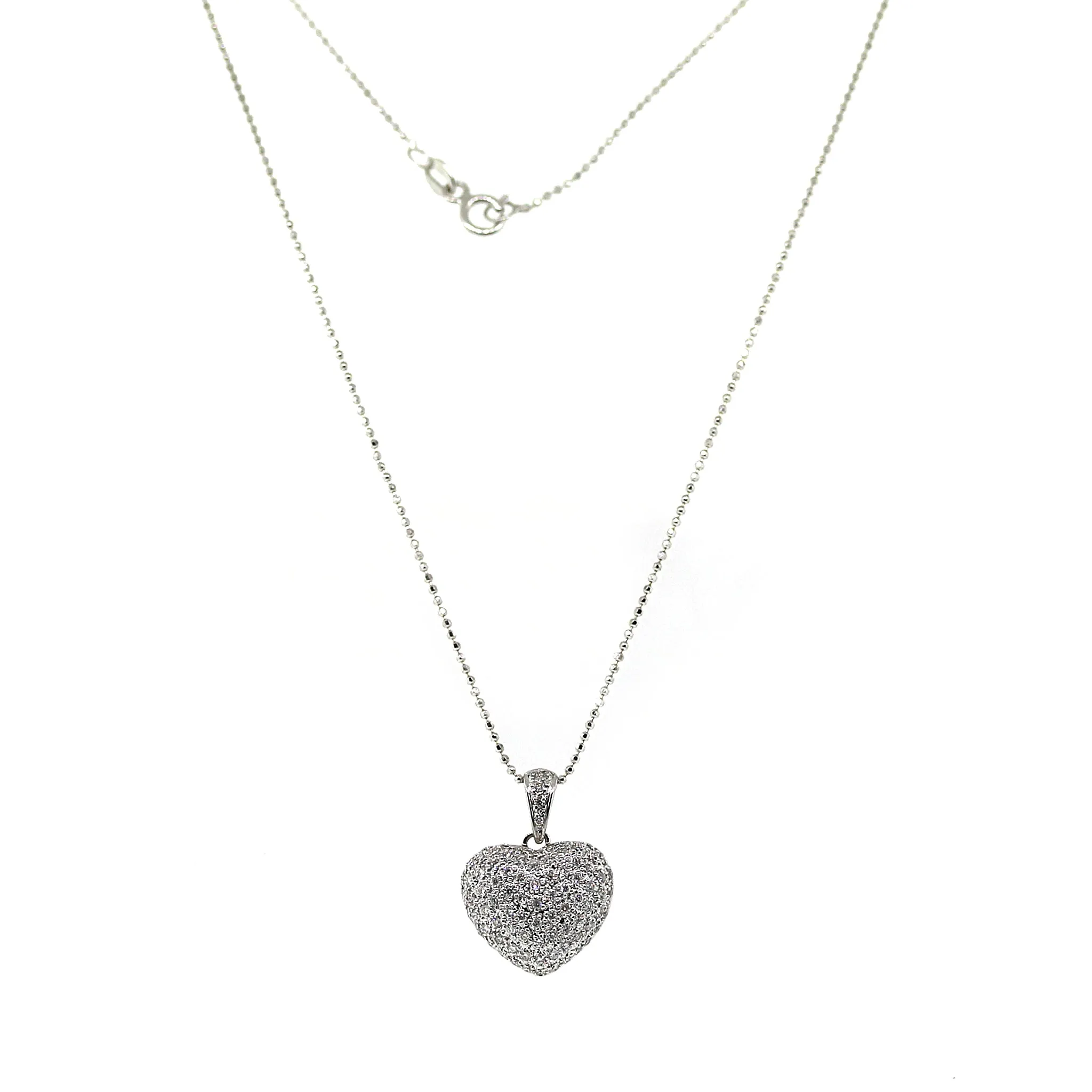 14k White Gold Diamond Heart Pendant  Necklace