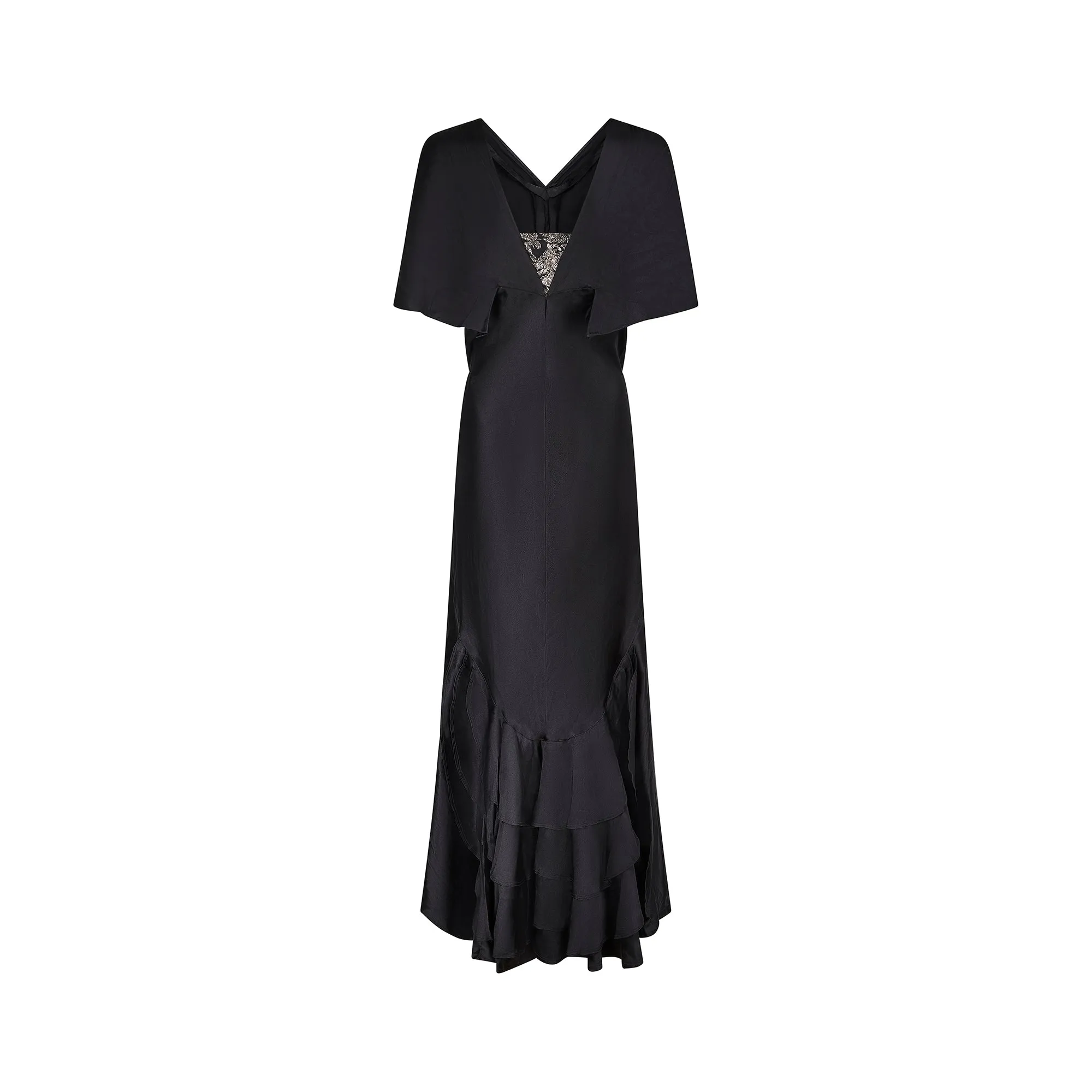 1930s Couture Black Silk Dress with Gold Lamé Inserts