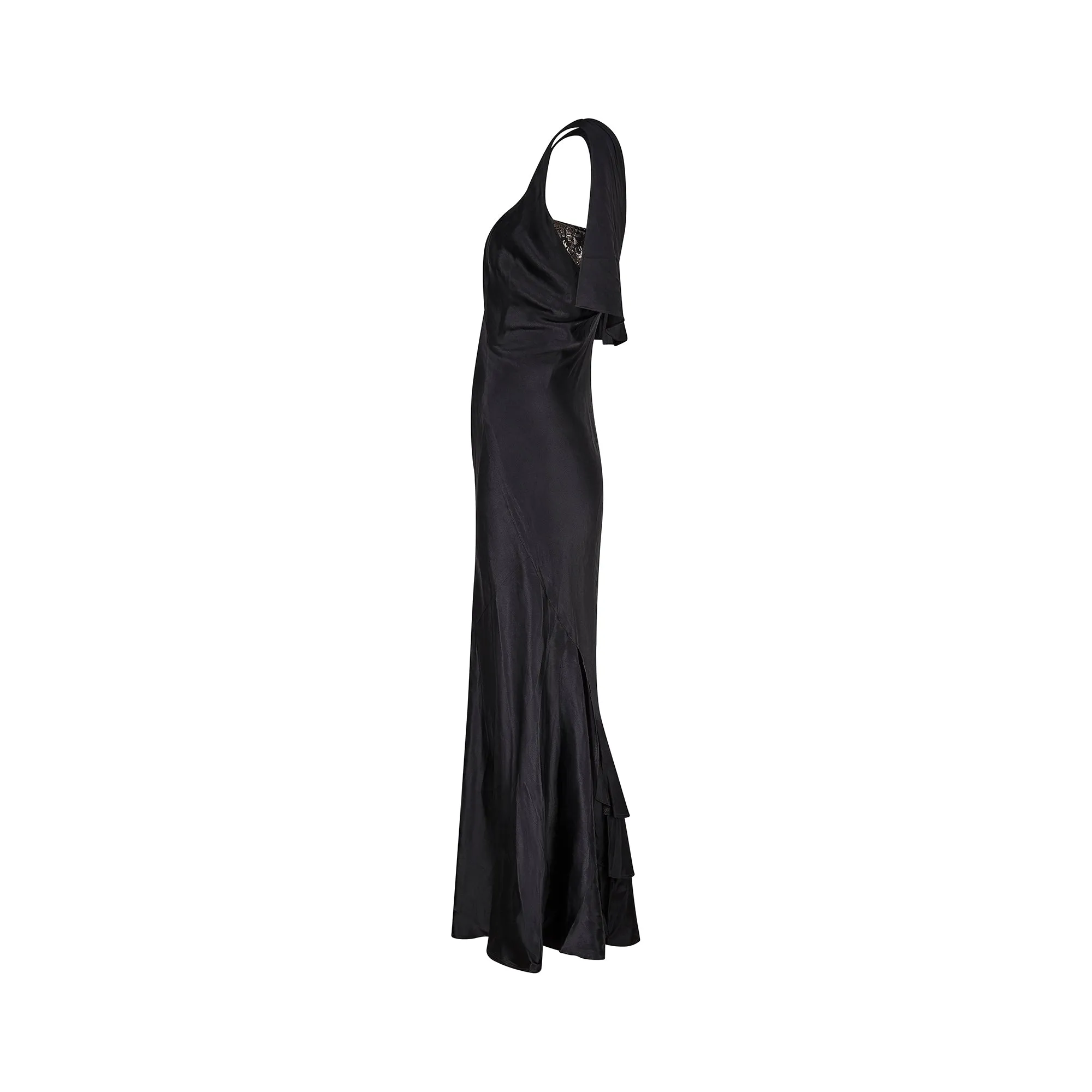 1930s Couture Black Silk Dress with Gold Lamé Inserts