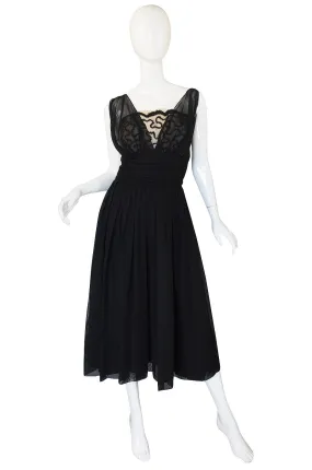 1950s Black Chiffon Grecian Cocktail Dress