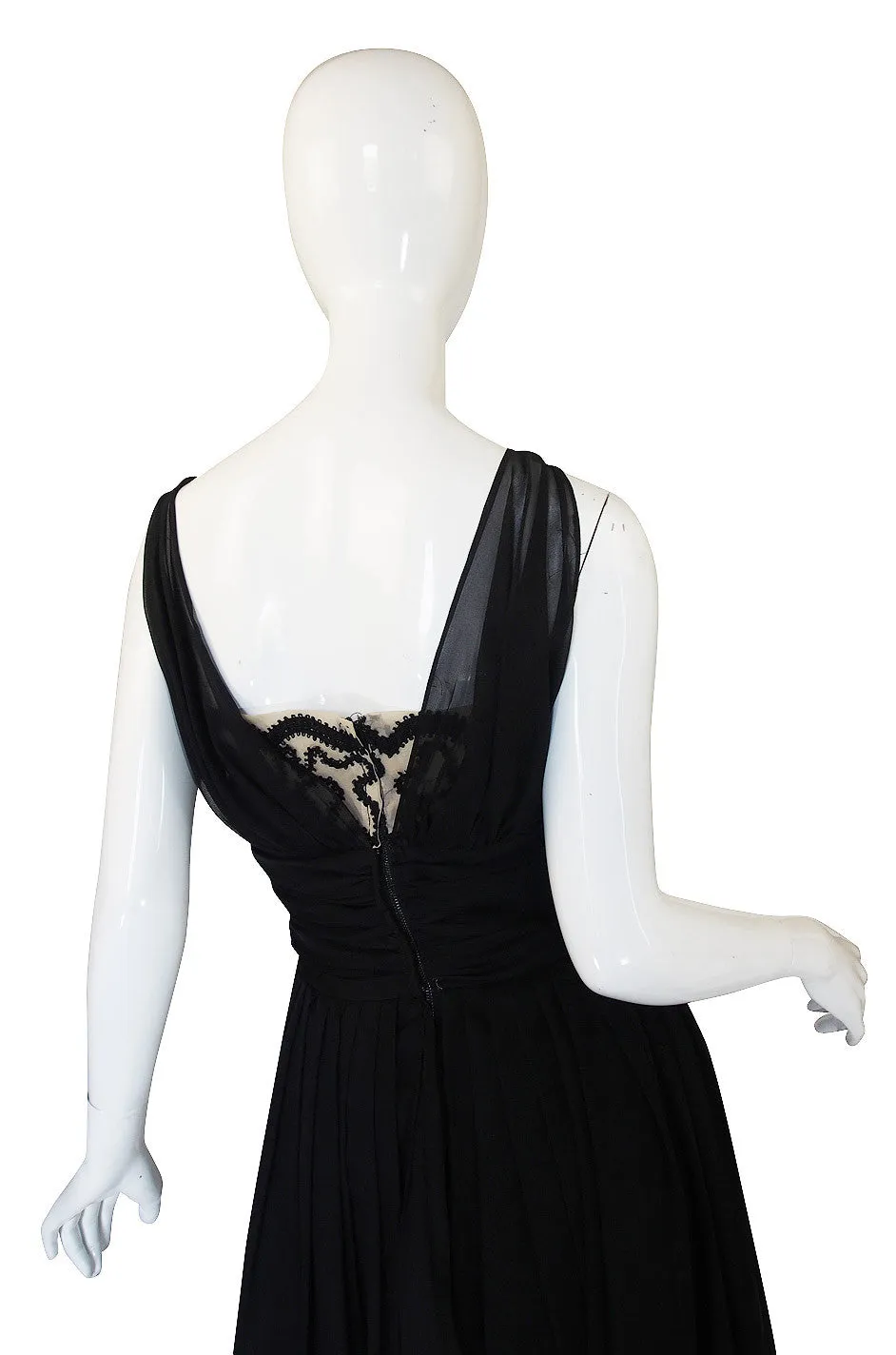 1950s Black Chiffon Grecian Cocktail Dress