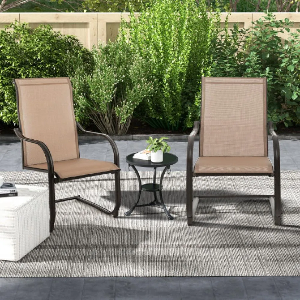 2 Pieces C-Spring Motion Patio Dining Chairs with Breathable Fabric-Gray