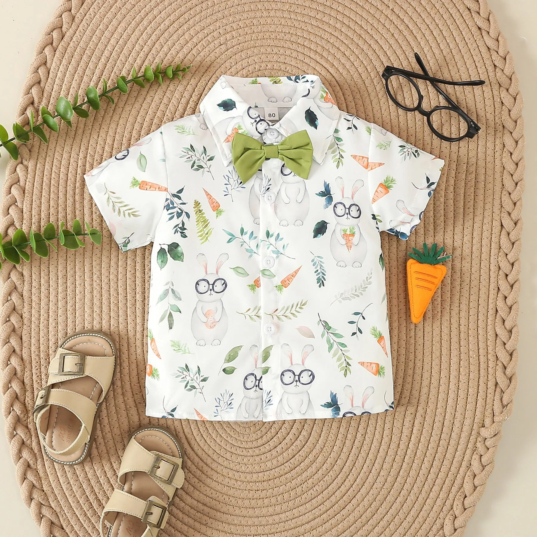 2 Pieces Set Baby Kid Boys Animals Print Tops And Solid Color Shorts Wholesale 240301107