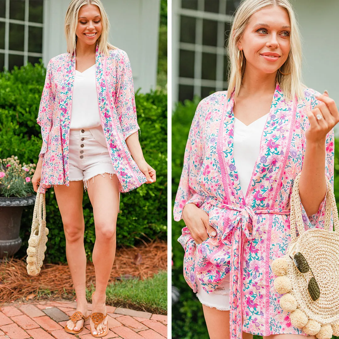 A Moment In Time Pink Floral Kimono