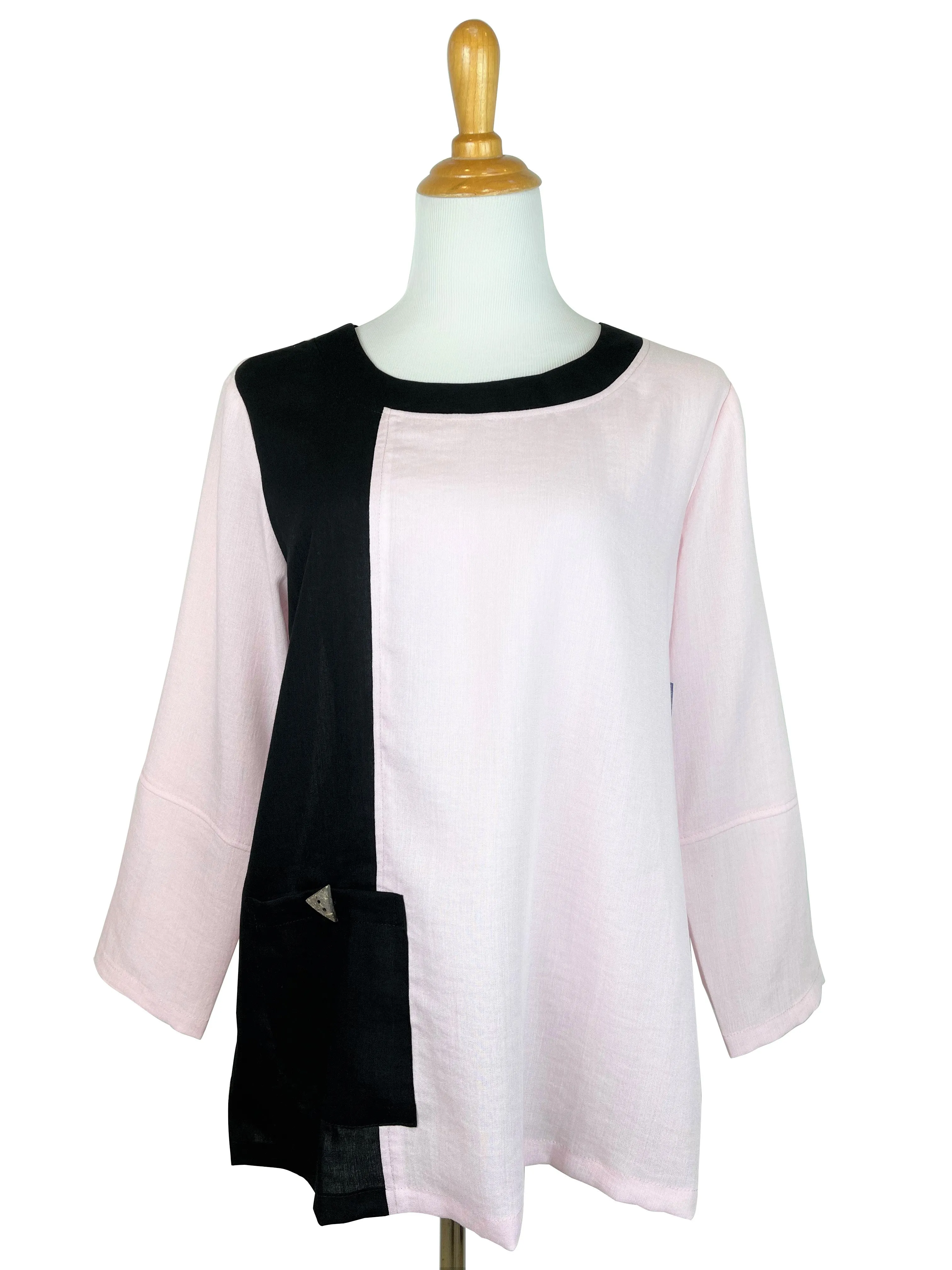 AA370BT - Alyssa Linen Pullover Top with Black Trim