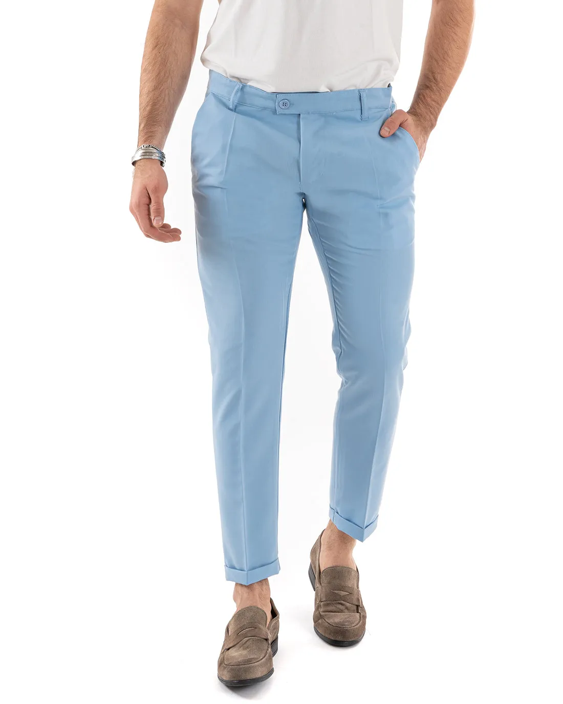 Abito Uomo Monopetto Completo Viscosa Sartoriale Giacca Pantaloni Celeste Elegante Casual GIOSAL-OU2240A