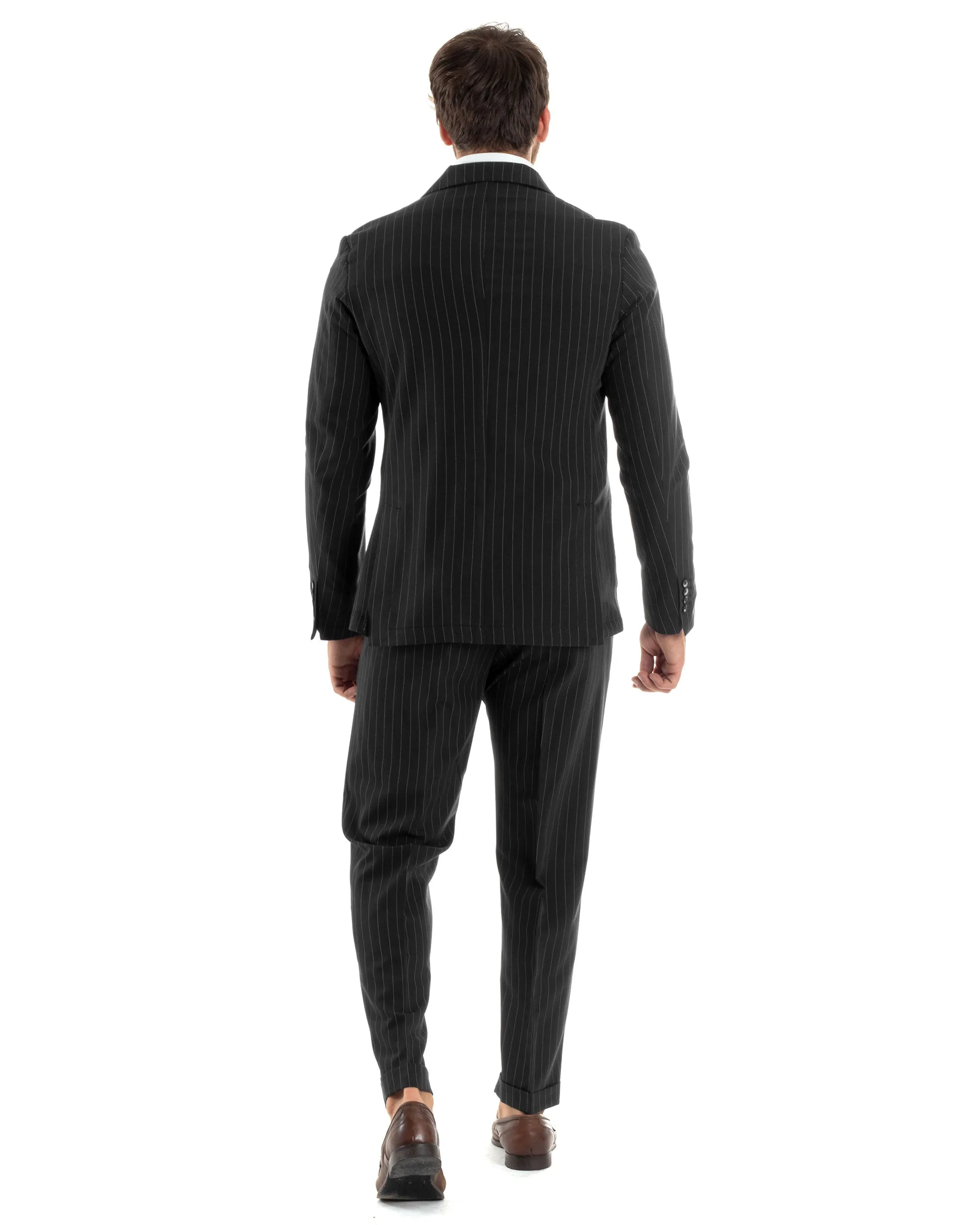 Abito Vestito Uomo Doppiopetto Completo Giacca Pantaloni Nero Rigato Gessato Elegante Casual GIOSAL-AE1060A