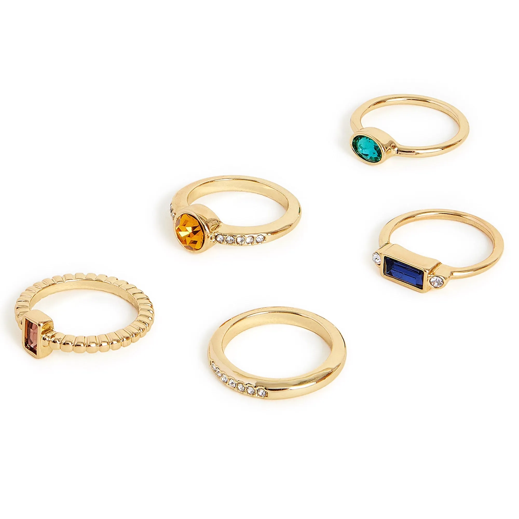 Accessorize London Women's Sparkle Gem Rings 5 Pack Multi-Small