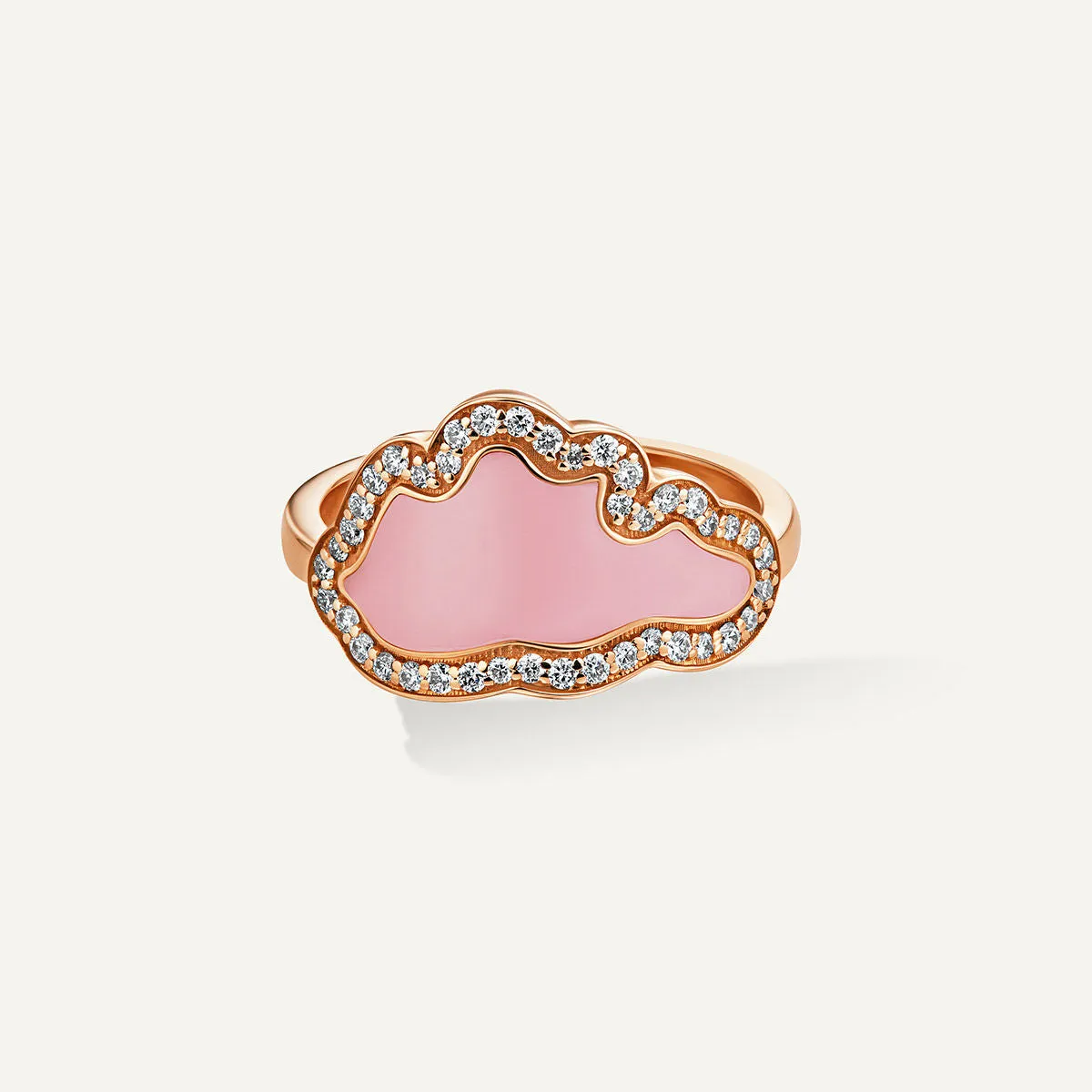 Allusia Love Pink Enamel 18K Rosegold Ring w. Diamonds