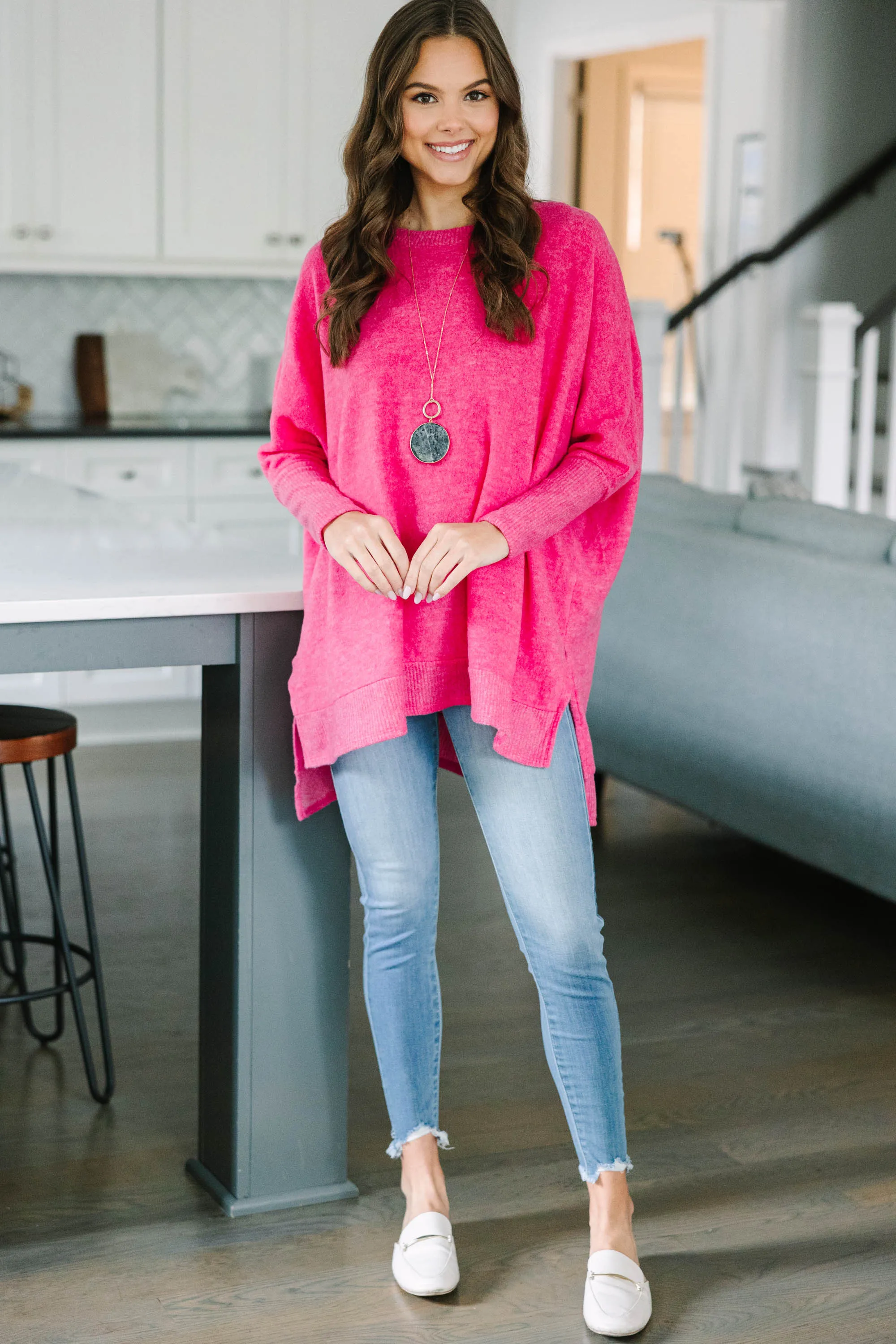 Always Fun Fuchsia Pink Brushed Knit Tunic