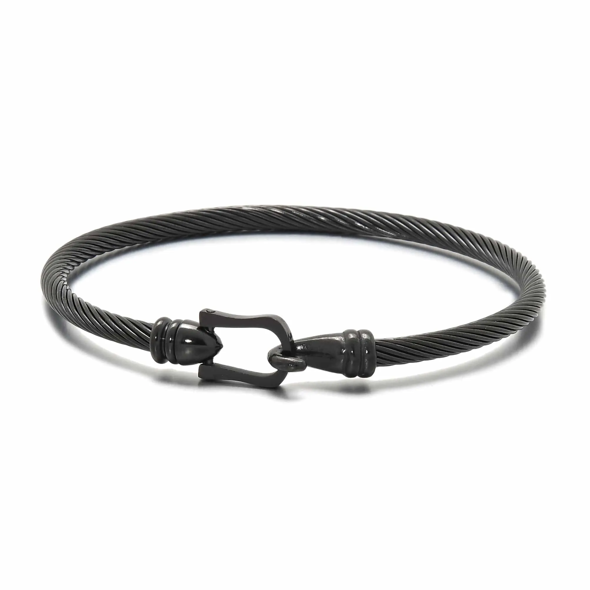 Black Derby Cable Braided Steel Hearts Bracelet