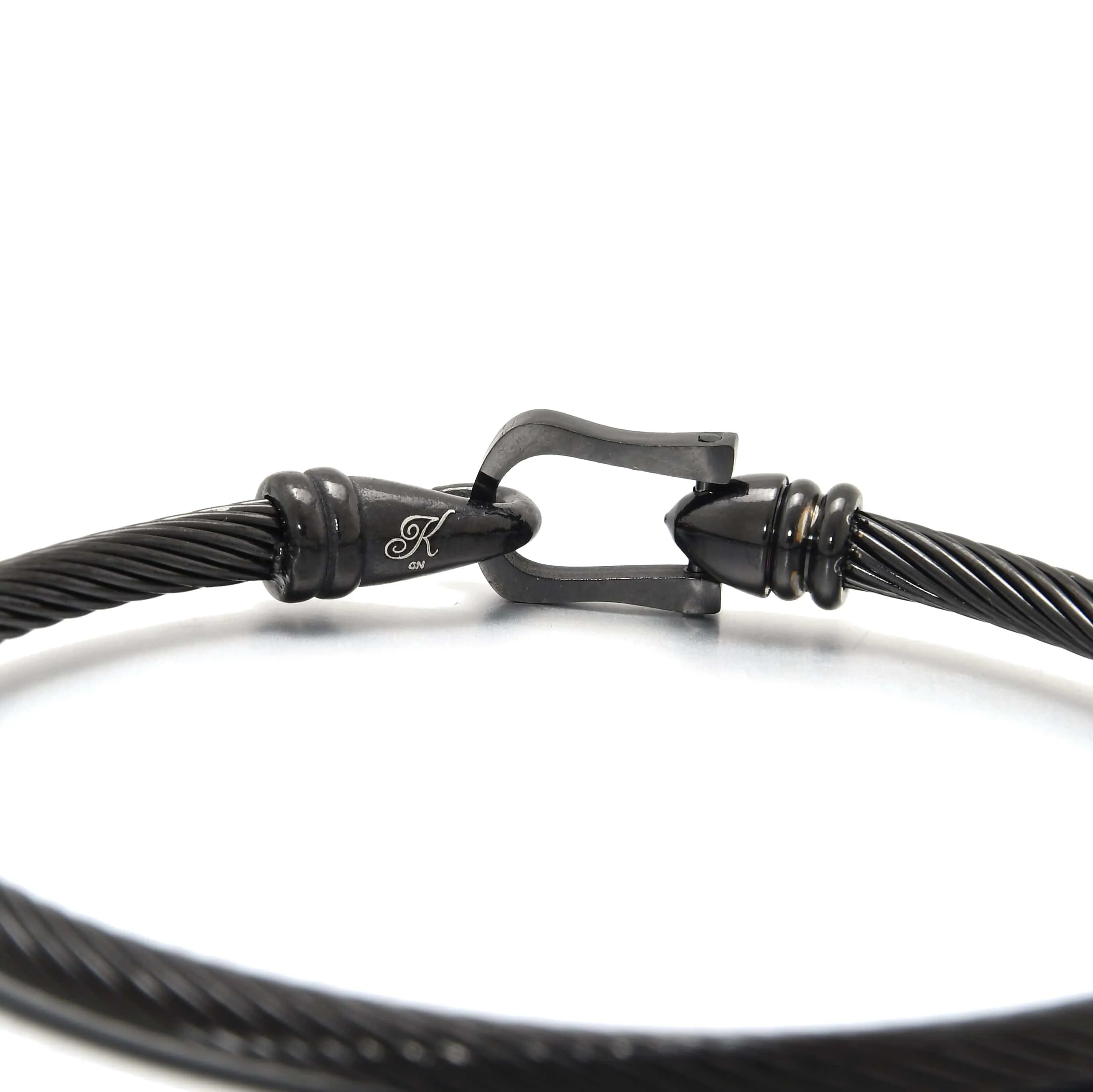 Black Derby Cable Braided Steel Hearts Bracelet