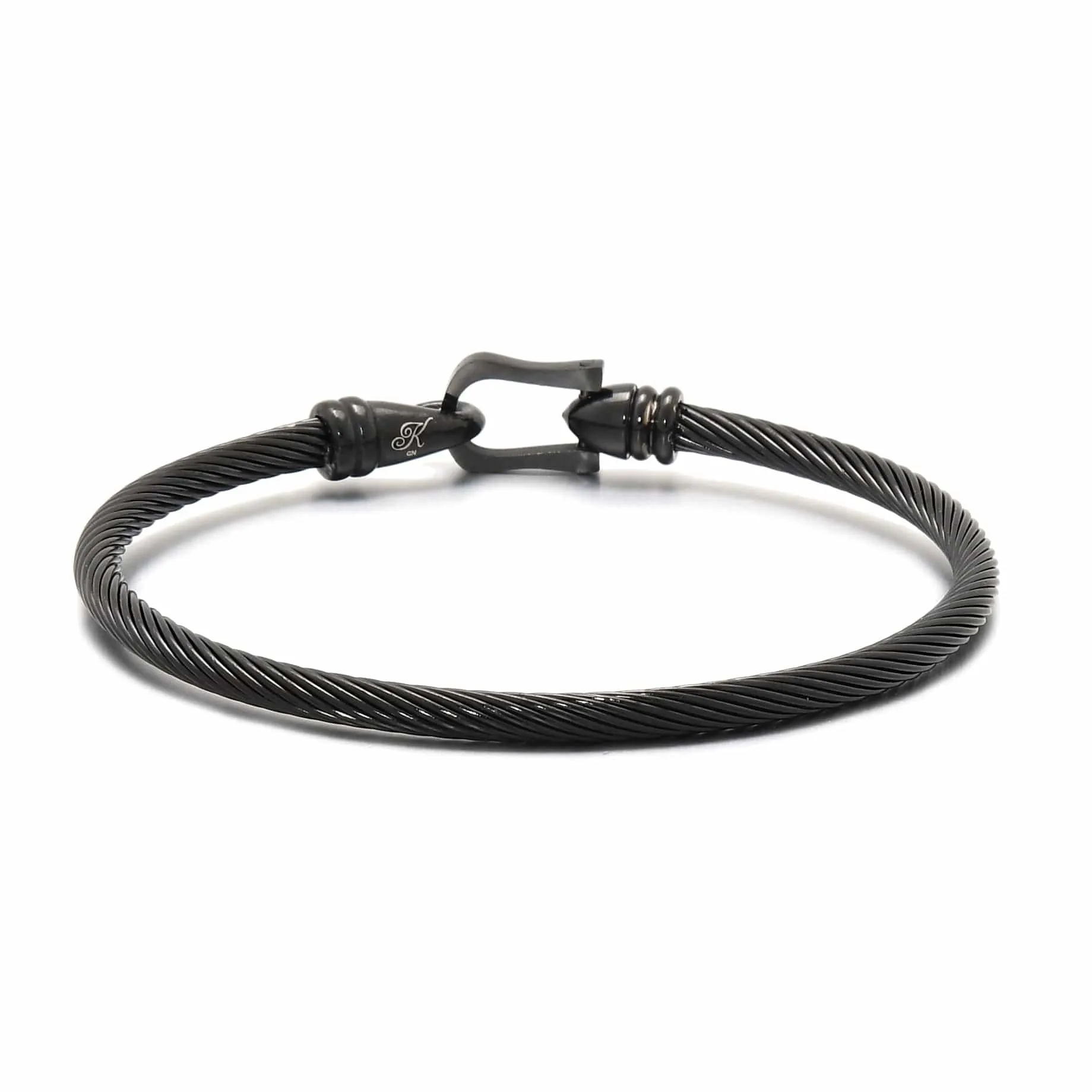 Black Derby Cable Braided Steel Hearts Bracelet