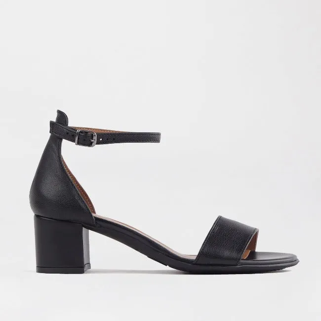 Block Heel Ankle Strap Sandal in Black - 11879