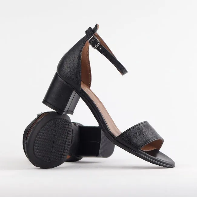 Block Heel Ankle Strap Sandal in Black - 11879