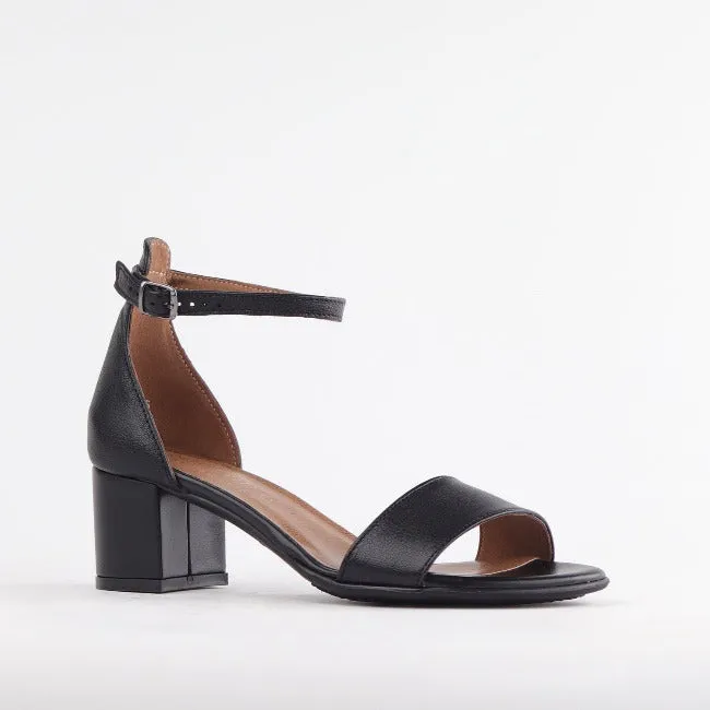 Block Heel Ankle Strap Sandal in Black - 11879