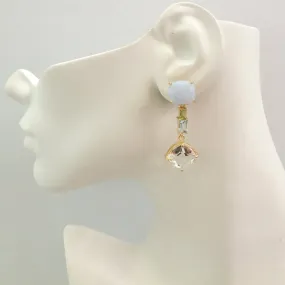 Blue Lace Agate Stud with Peridot, Blue Topaz and Clear Quartz Twinset Earrings