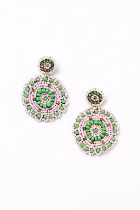 Boho Beaded Earrings in Pink and Green