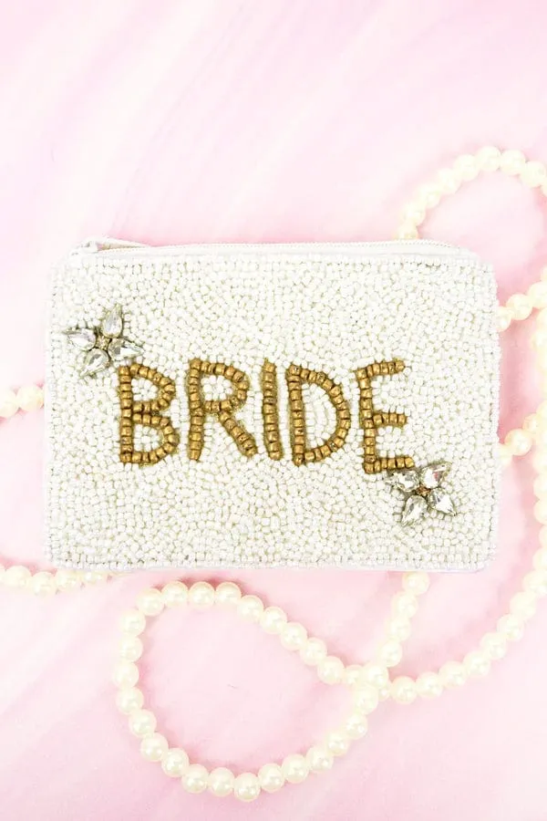 BRIDE WHITE beaded clutch