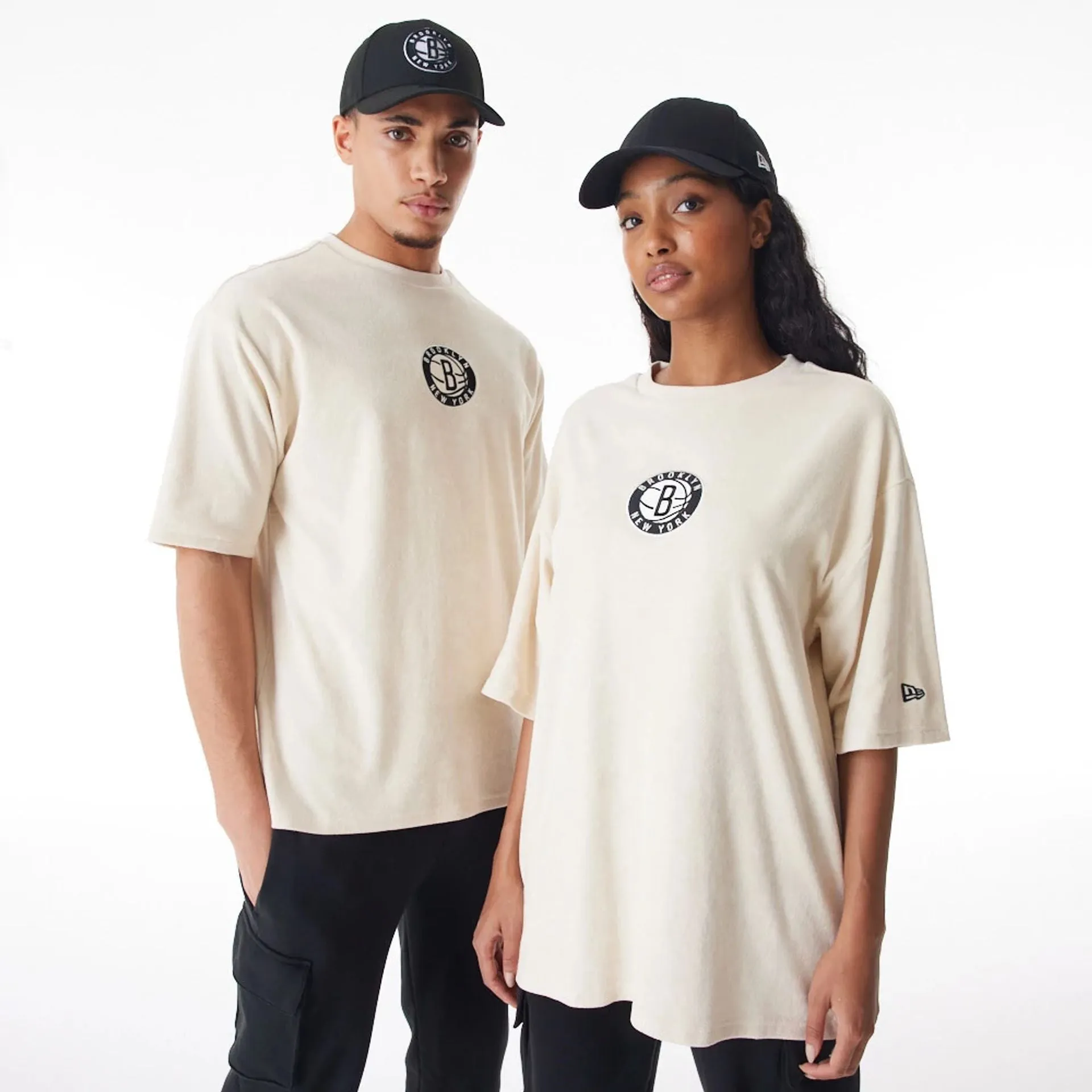 Brooklyn Nets NBA Lifestyle Velour Light Beige Oversized T-Shirt