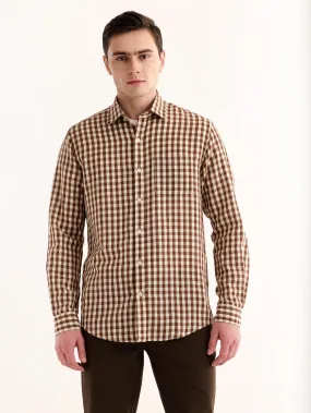 Brown Checked Linen Shirt