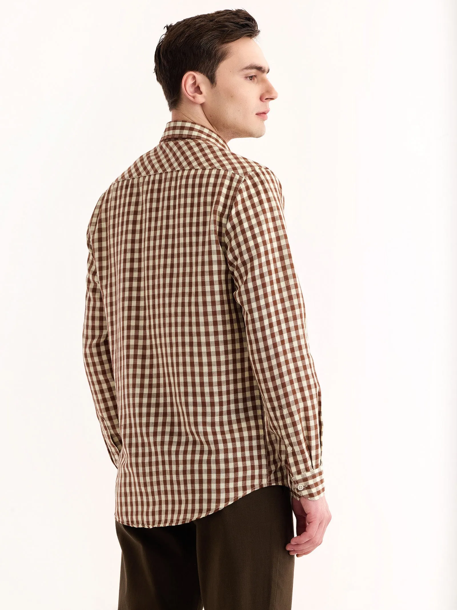 Brown Checked Linen Shirt