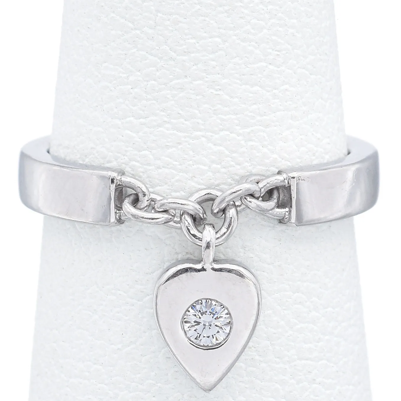 Cartier 18K White Gold Diamond Mon Amour Heart Charm Band Ring Size 46