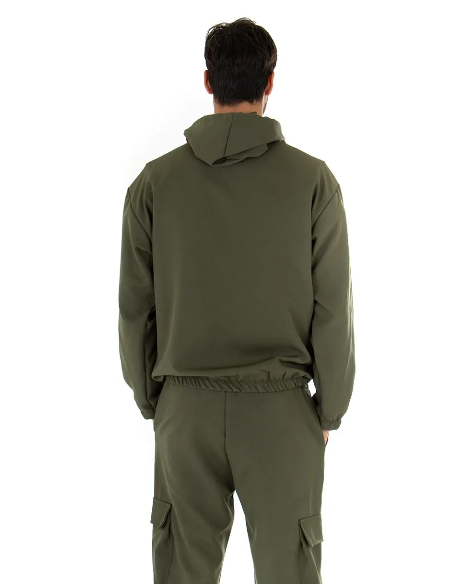 Completo Tuta Uomo Viscosa Verde Relaxed Fit Felpa Con Cappuccio Pantaloni Cargo GIOSAL-OU1844A