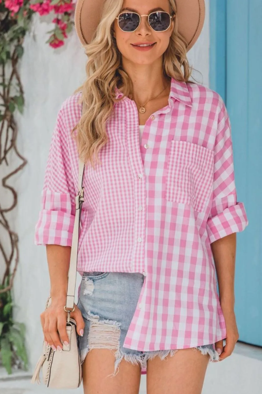 Contrast Gingham Shirt | Pink