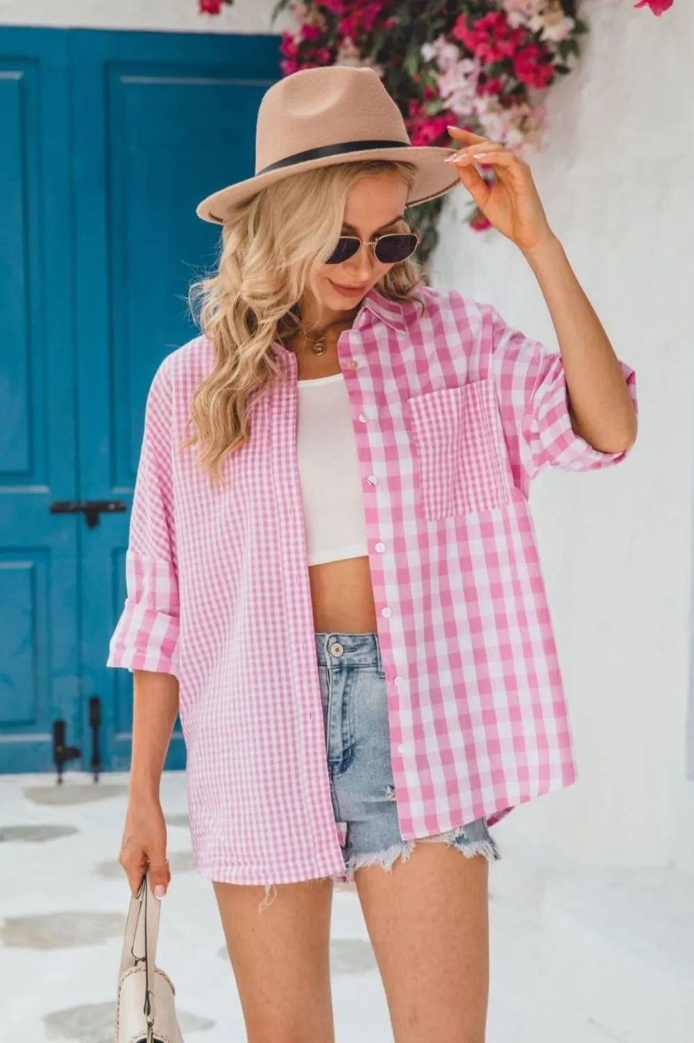 Contrast Gingham Shirt | Pink