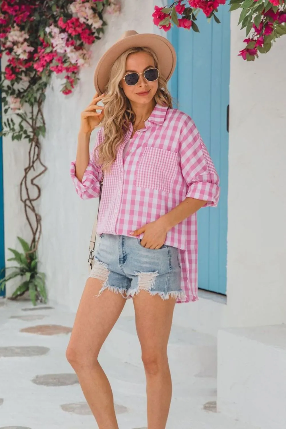 Contrast Gingham Shirt | Pink