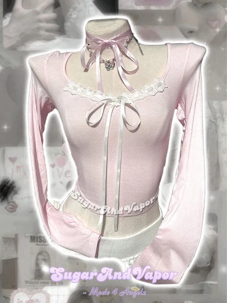 Coraline Baby Pink Ribbon Lace-up Top