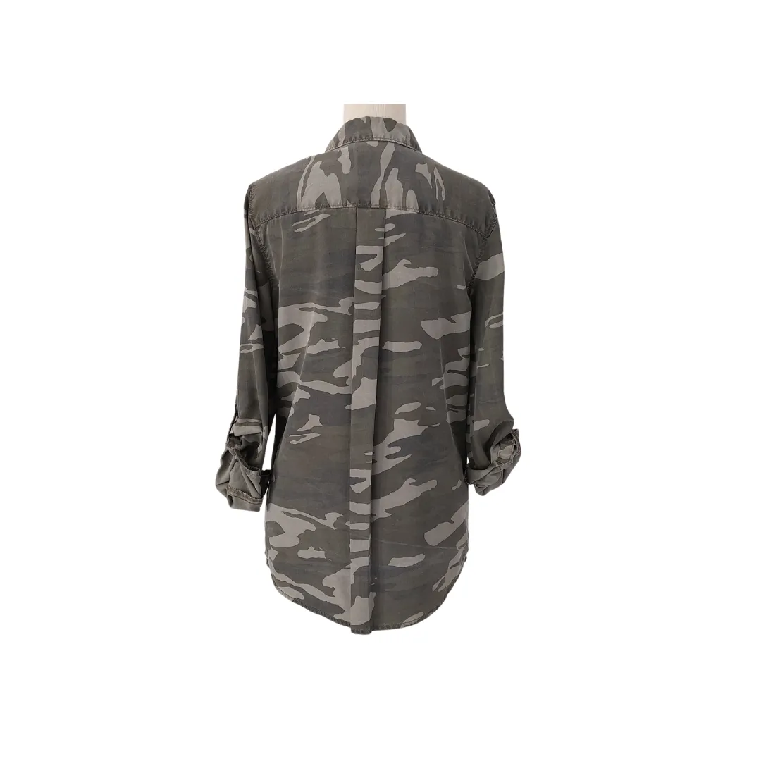 Express Army Green Camo Boyfriend Fit Collared Shirt | Pre Loved |