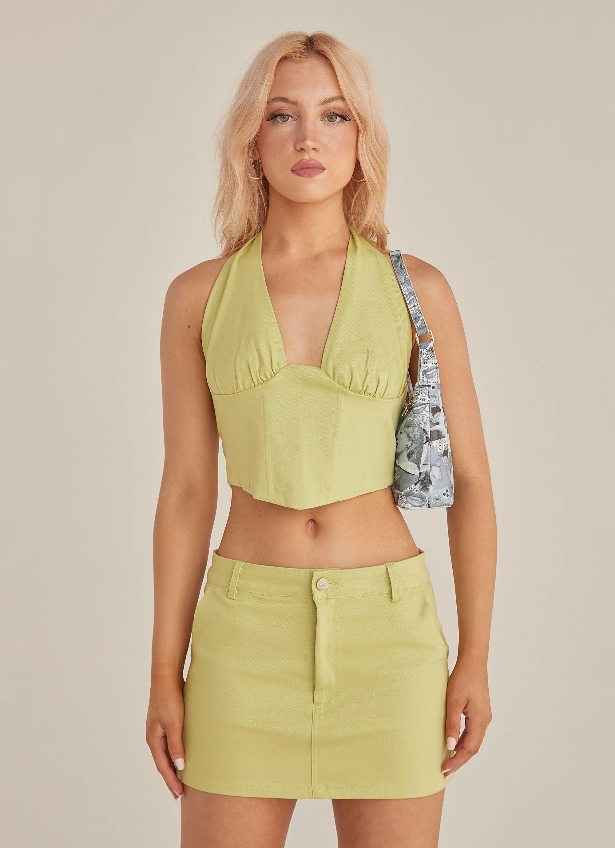 Feel The Sun Drill Mini Skirt - Sage