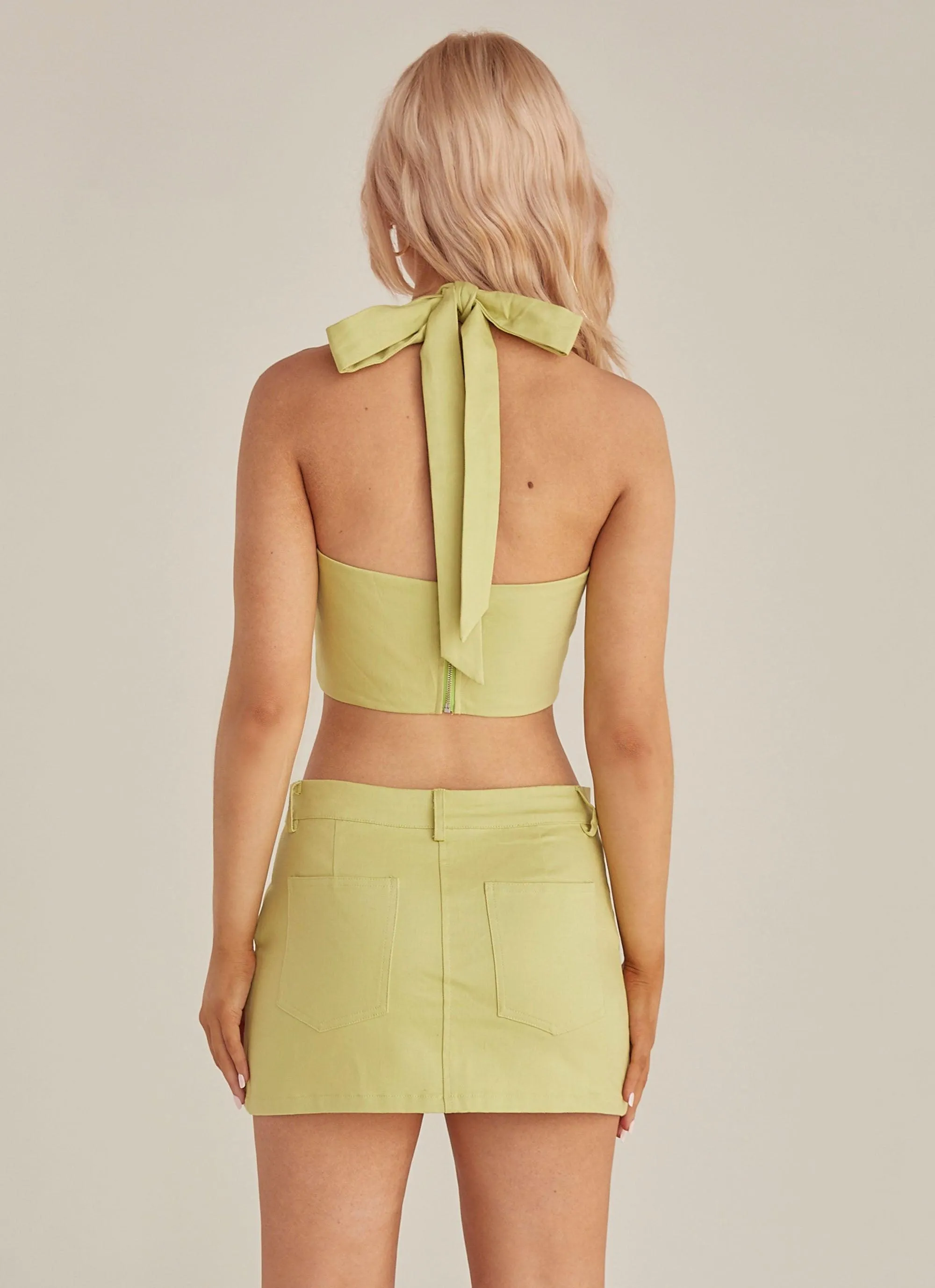 Feel The Sun Drill Mini Skirt - Sage