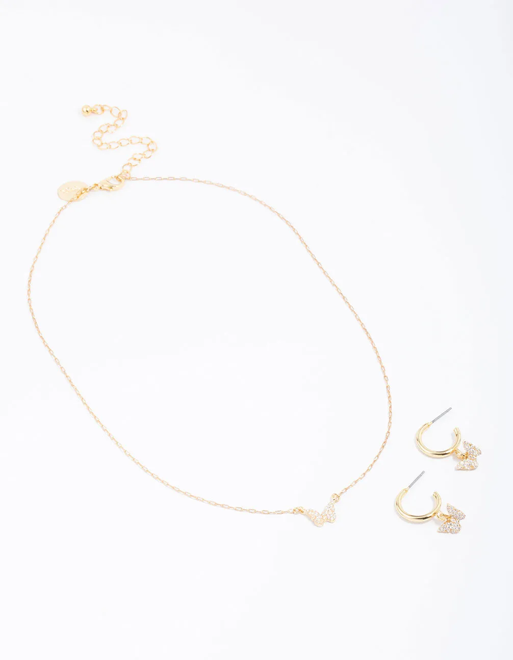 Gold Plated Mini Butterfly Necklace & Earring Jewellery Set