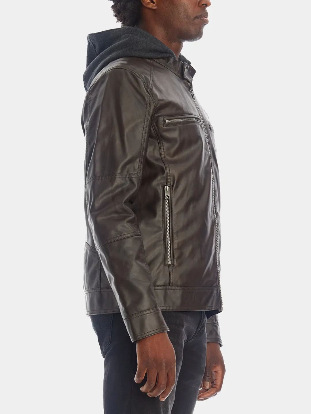 Hooded Faux Leather Jacket