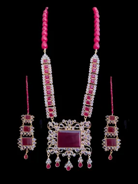 LN27 Farshi kundan long statement necklace set - Red ( READY TO SHIP  )