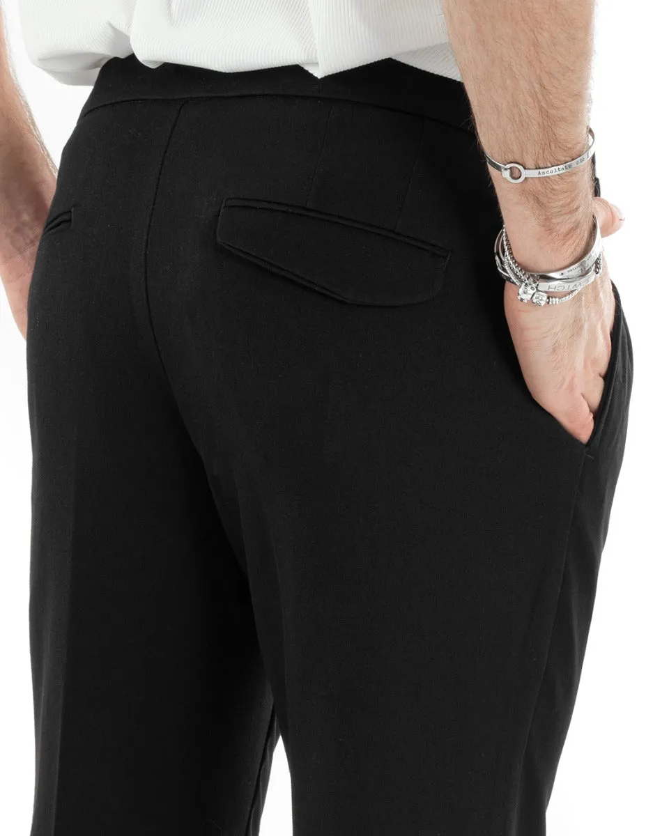 Pantaloni Uomo Tasca America Abbottonatura Allungata Classico Viscosa Fibbia Casual Nero GIOSAL-P5632A